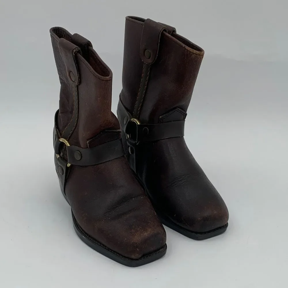 Vintage Style Toddler Brown Leather Harness Boots size 7D